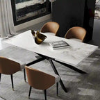 Extendable Sintered Stone Dining Table 78.74"–110.24", Seats 8–10, 4 Color Options, Metal Base