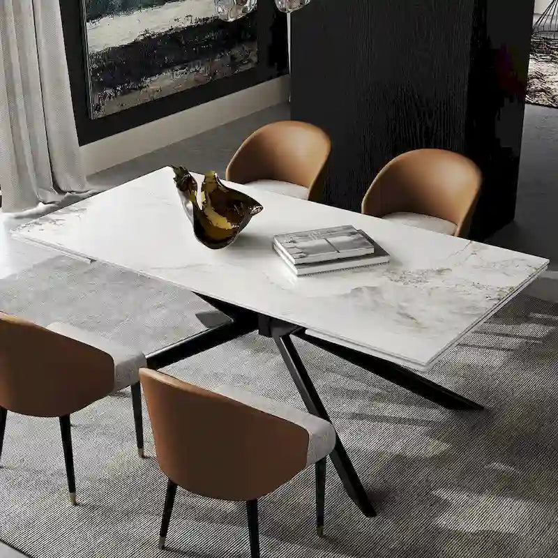 Extendable Sintered Stone Dining Table 78.74"–110.24", Seats 8–10, 4 Color Options, Metal Base