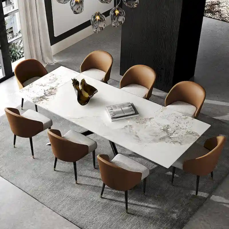 Extendable Sintered Stone Dining Table 78.74"–110.24", Seats 8–10, 4 Color Options, Metal Base