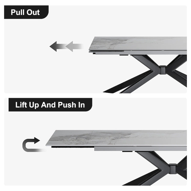 Extendable Sintered Stone Dining Table 78.74"–110.24", Seats 8–10, 4 Color Options, Metal Base