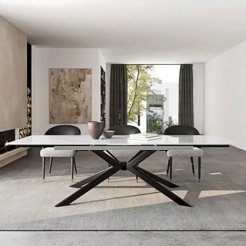 Extendable Sintered Stone Dining Table 78.74"–110.24", Seats 8–10, 4 Color Options, Metal Base