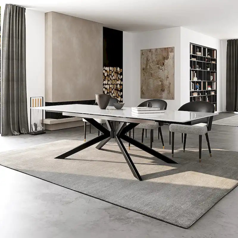 Extendable Sintered Stone Dining Table 78.74"–110.24", Seats 8–10, 4 Color Options, Metal Base