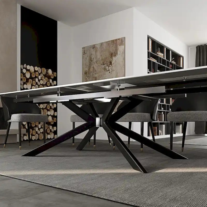 Extendable Sintered Stone Dining Table 78.74"–110.24", Seats 8–10, 4 Color Options, Metal Base