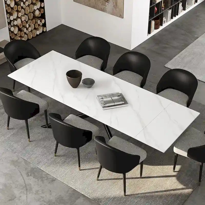 Extendable Sintered Stone Dining Table 78.74"–110.24", Seats 8–10, 4 Color Options, Metal Base