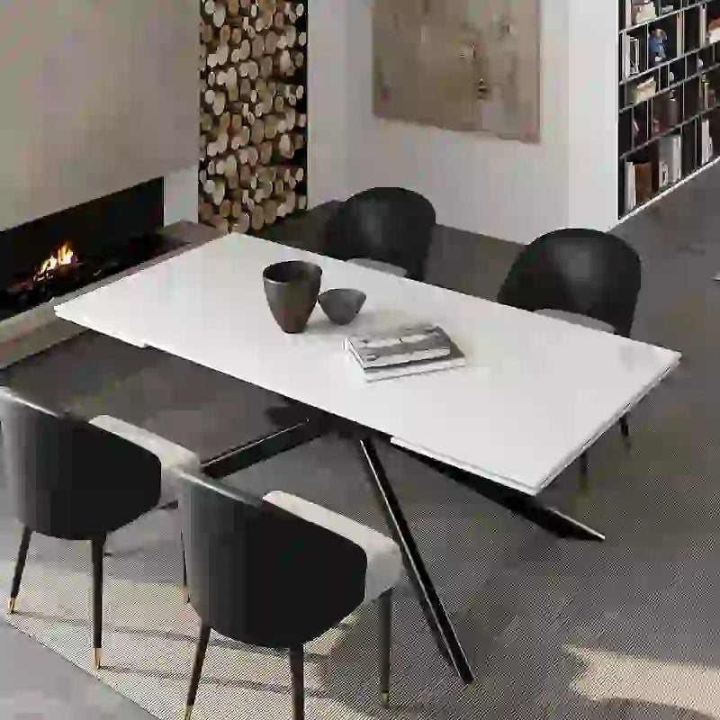 Extendable Sintered Stone Dining Table 78.74"–110.24", Seats 8–10, 4 Color Options, Metal Base