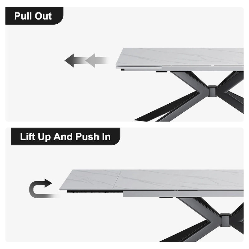 Extendable Sintered Stone Dining Table 78.74"–110.24", Seats 8–10, 4 Color Options, Metal Base