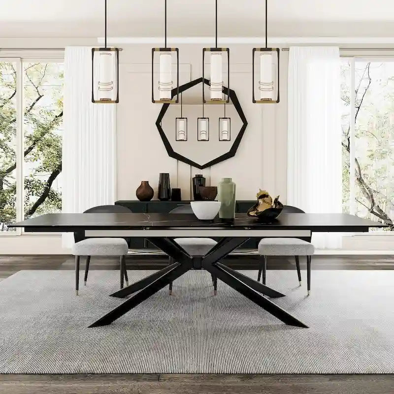 Extendable Sintered Stone Dining Table 78.74"–110.24", Seats 8–10, 4 Color Options, Metal Base