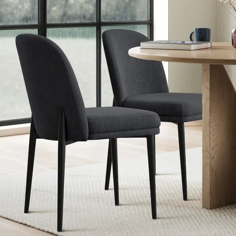 Upholstered Dining Chair Set of 2, Linen Blend Fabric, Foam Padded, Metal Legs, 4 Colors