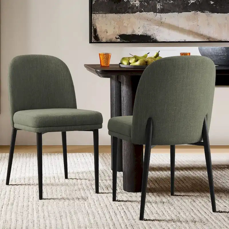 Upholstered Dining Chair Set of 2, Linen Blend Fabric, Foam Padded, Metal Legs, 4 Colors