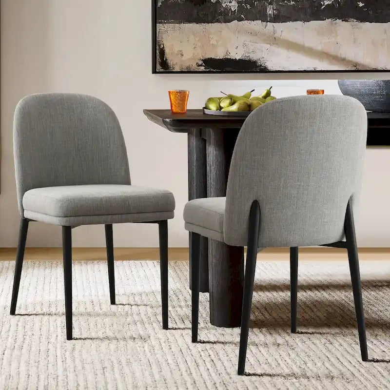 Upholstered Dining Chair Set of 2, Linen Blend Fabric, Foam Padded, Metal Legs, 4 Colors