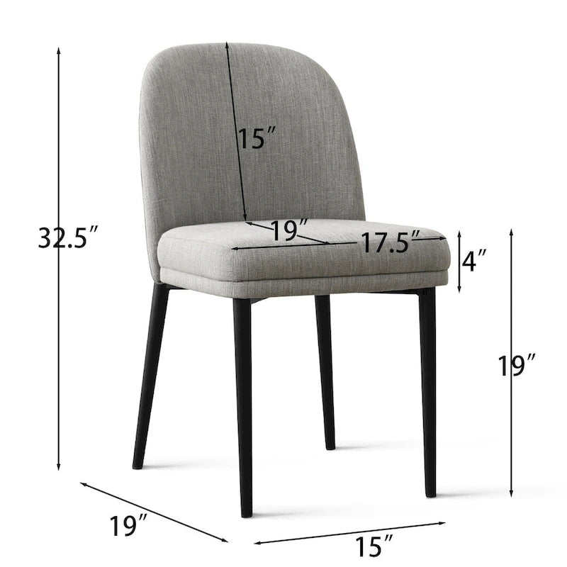 Upholstered Dining Chair Set of 2, Linen Blend Fabric, Foam Padded, Metal Legs, 4 Colors