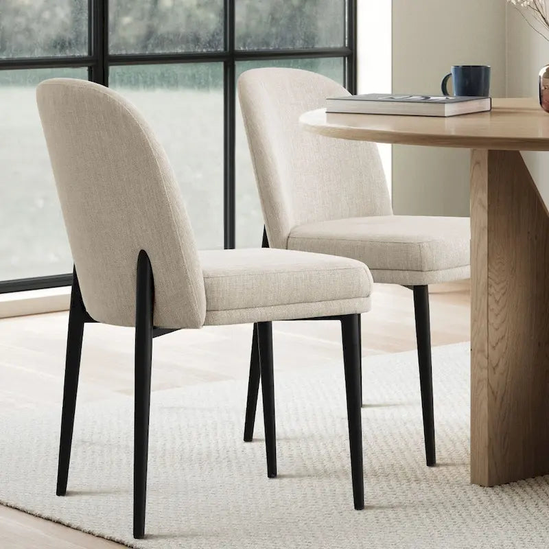 Upholstered Dining Chair Set of 2, Linen Blend Fabric, Foam Padded, Metal Legs, 4 Colors