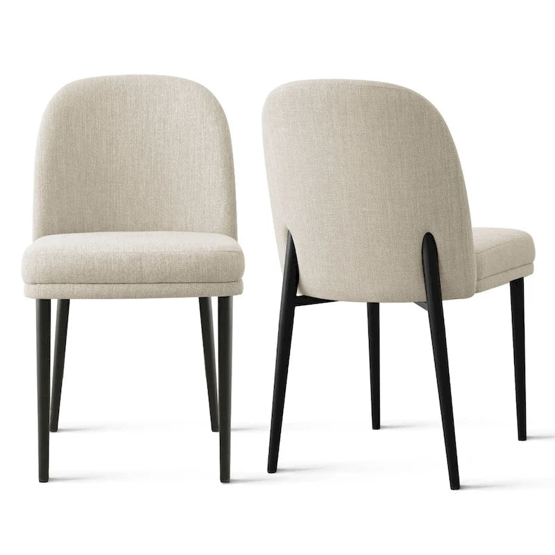 Upholstered Dining Chair Set of 2, Linen Blend Fabric, Foam Padded, Metal Legs, 4 Colors