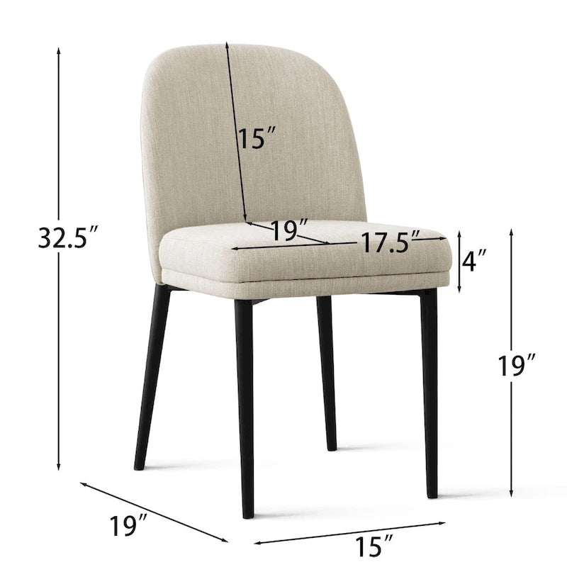 Upholstered Dining Chair Set of 2, Linen Blend Fabric, Foam Padded, Metal Legs, 4 Colors