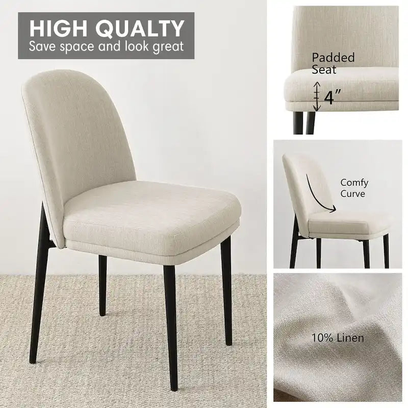 Upholstered Dining Chair Set of 2, Linen Blend Fabric, Foam Padded, Metal Legs, 4 Colors