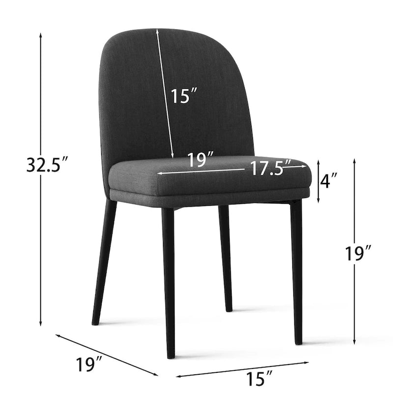 Upholstered Dining Chair Set of 2, Linen Blend Fabric, Foam Padded, Metal Legs, 4 Colors