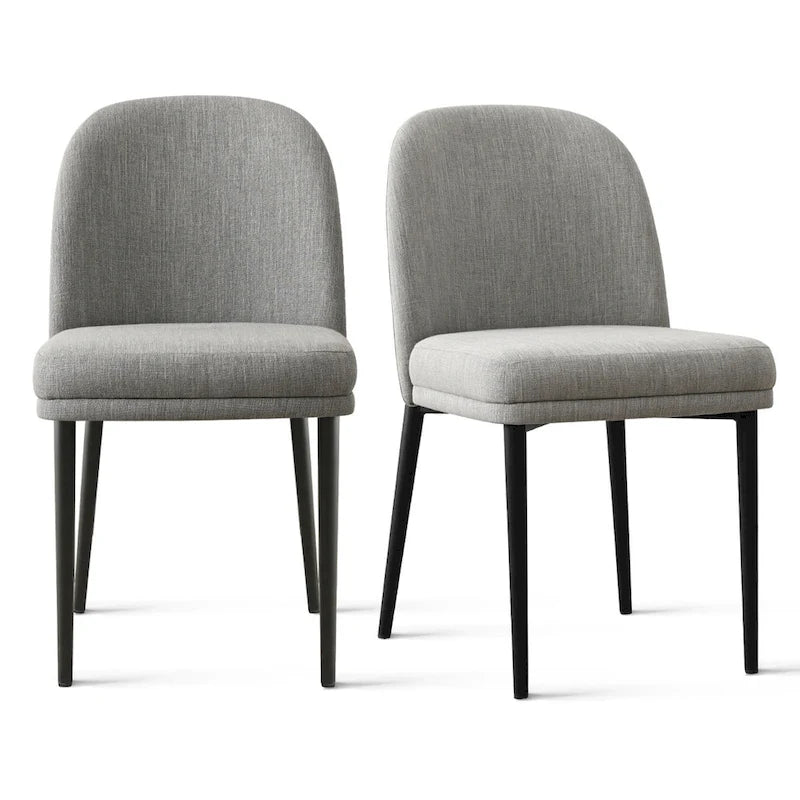 Upholstered Dining Chair Set of 2, Linen Blend Fabric, Foam Padded, Metal Legs, 4 Colors