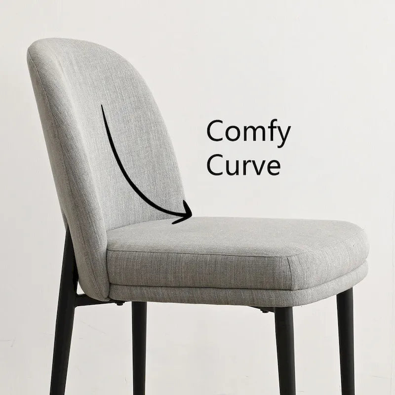 Upholstered Dining Chair Set of 2, Linen Blend Fabric, Foam Padded, Metal Legs, 4 Colors