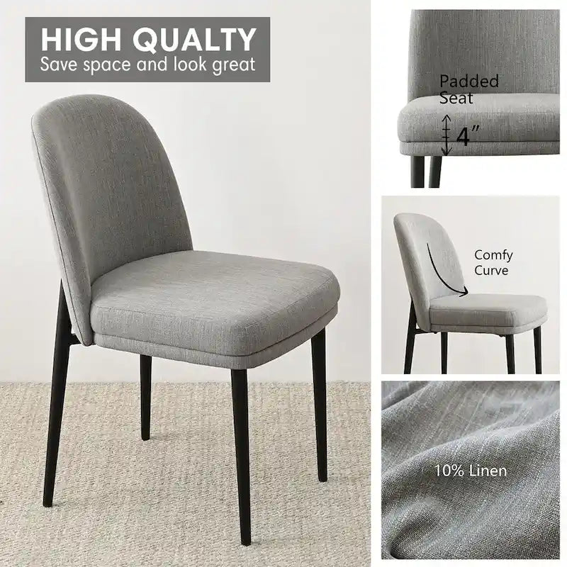 Upholstered Dining Chair Set of 2, Linen Blend Fabric, Foam Padded, Metal Legs, 4 Colors