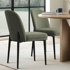 Upholstered Dining Chair Set of 2, Linen Blend Fabric, Foam Padded, Metal Legs, 4 Colors