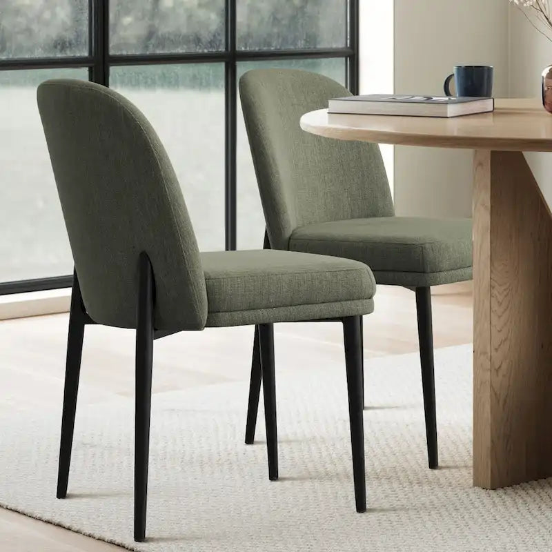 Upholstered Dining Chair Set of 2, Linen Blend Fabric, Foam Padded, Metal Legs, 4 Colors