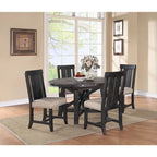 Round Solid Pine Extension Dining Table, Industrial Style, Distressed Black Finish, 54"-72"W x 30"H