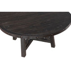 Round Solid Pine Extension Dining Table, Industrial Style, Distressed Black Finish, 54"-72"W x 30"H