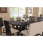 Round Solid Pine Extension Dining Table, Industrial Style, Distressed Black Finish, 54"-72"W x 30"H