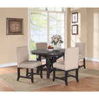 Round Solid Pine Extension Dining Table, Industrial Style, Distressed Black Finish, 54"-72"W x 30"H