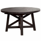 Round Solid Pine Extension Dining Table, Industrial Style, Distressed Black Finish, 54"-72"W x 30"H