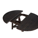 Round Solid Pine Extension Dining Table, Industrial Style, Distressed Black Finish, 54"-72"W x 30"H