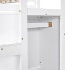 Full Size Loft Bed with Storage Wardrobe & Staircase, Solid Pine Wood Frame, 2 Colors