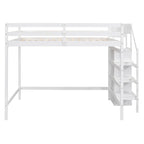Full Size Loft Bed with Storage Wardrobe & Staircase, Solid Pine Wood Frame, 2 Colors