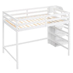 Full Size Loft Bed with Storage Wardrobe & Staircase, Solid Pine Wood Frame, 2 Colors