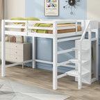 Full Size Loft Bed with Storage Wardrobe & Staircase, Solid Pine Wood Frame, 2 Colors