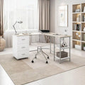 L-Shaped Home Office Desk with 3 Drawers, Adjustable Shelf & Steel Frame | 88 lb Capacity