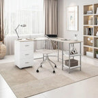 L-Shaped Home Office Desk with 3 Drawers, Adjustable Shelf & Steel Frame | 88 lb Capacity
