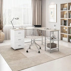 L-Shaped Home Office Desk with 3 Drawers, Adjustable Shelf & Steel Frame | 88 lb Capacity