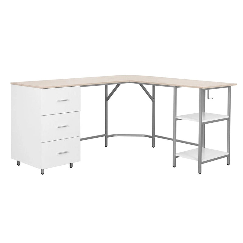 L-Shaped Home Office Desk with 3 Drawers, Adjustable Shelf & Steel Frame | 88 lb Capacity