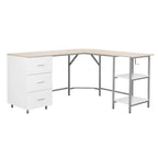 L-Shaped Home Office Desk with 3 Drawers, Adjustable Shelf & Steel Frame | 88 lb Capacity