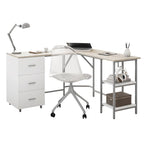 L-Shaped Home Office Desk with 3 Drawers, Adjustable Shelf & Steel Frame | 88 lb Capacity