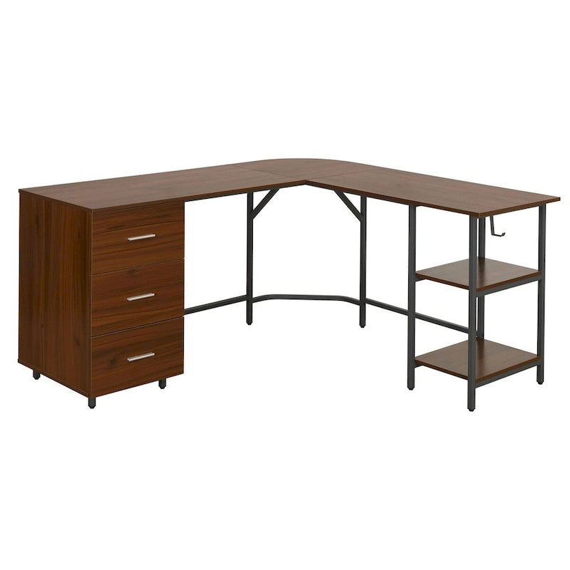 L-Shaped Home Office Desk with 3 Drawers, Adjustable Shelf & Steel Frame | 88 lb Capacity