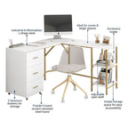 L-Shaped Home Office Desk with 3 Drawers, Adjustable Shelf & Steel Frame | 88 lb Capacity