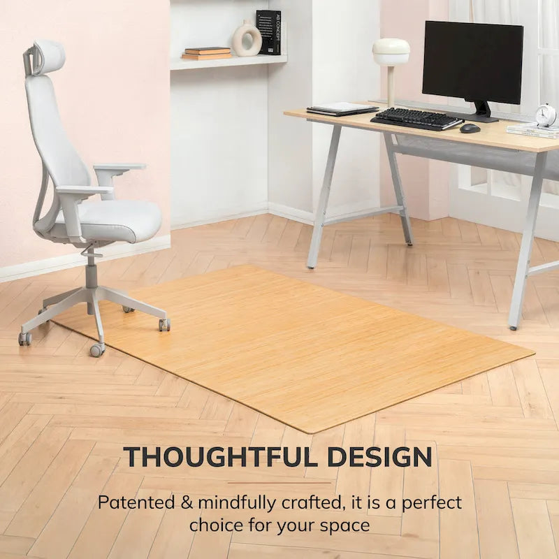 Bamboo Chair Mat 72x48 Inch, Eco-Friendly Office Floor Protector for Hard Floors & Low-Pile Carpet