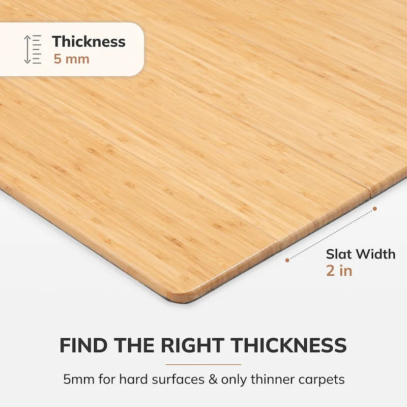 Bamboo Chair Mat 72x48 Inch, Eco-Friendly Office Floor Protector for Hard Floors & Low-Pile Carpet