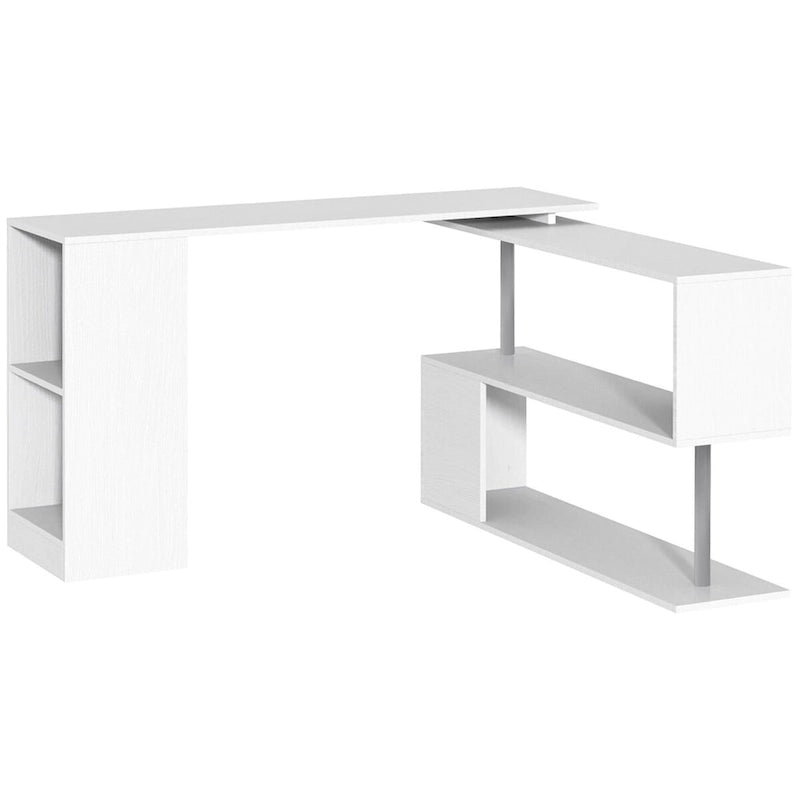 L-Shaped Corner Desk with Rotating Design, 2-Tier S-Shelf & 2 Storage Cubbies, Engineered Wood, White