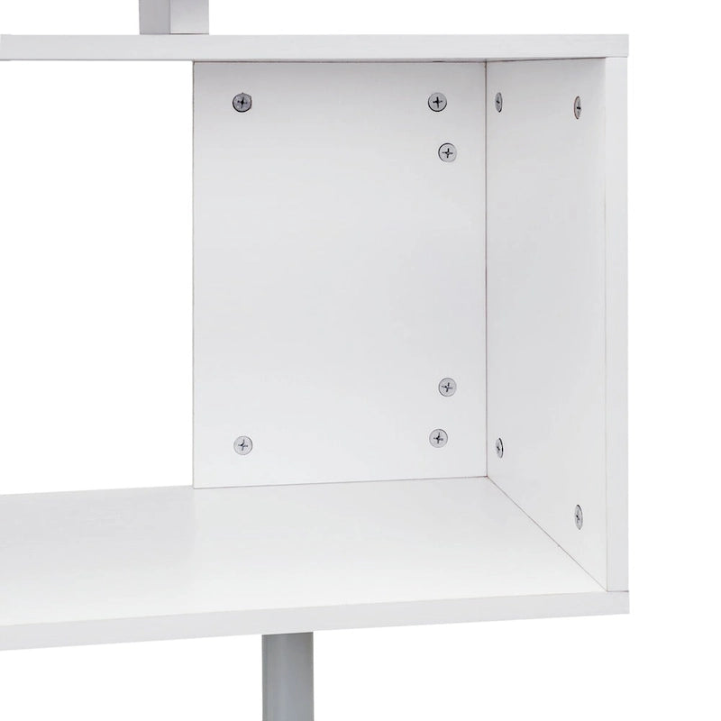 L-Shaped Corner Desk with Rotating Design, 2-Tier S-Shelf & 2 Storage Cubbies, Engineered Wood, White