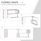 L-Shaped Corner Desk with Rotating Design, 2-Tier S-Shelf & 2 Storage Cubbies, Engineered Wood, White