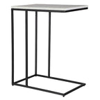 Black Metal Frame Side Table with White Marble Top, Open Shelf, Modern Industrial Style