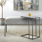 Black Metal Frame Side Table with White Marble Top, Open Shelf, Modern Industrial Style